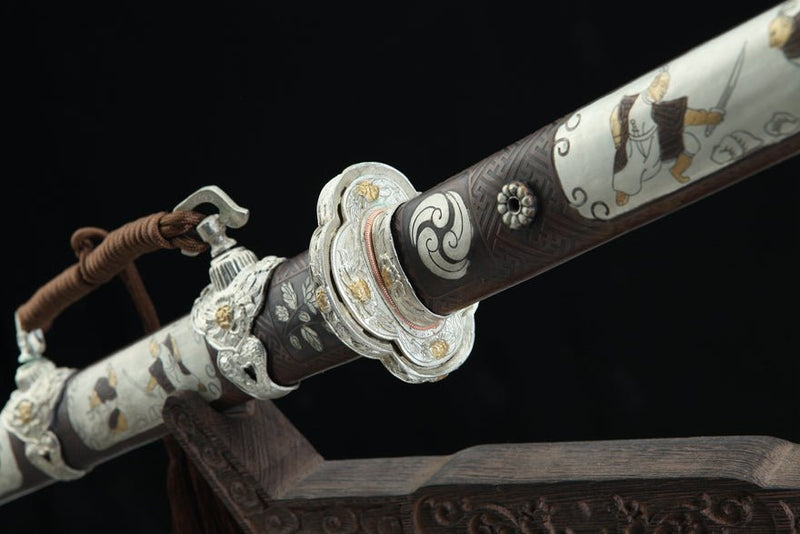 Tang Dao Whirlwind Damascus Folded Clay Tempered Brass Scabbard 旋風 For Sale | KatanaSwordArt Japanese Katana
