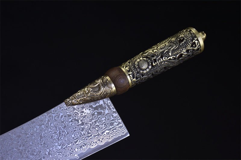 Bunka Knife Carved Dragon VG 10 Damascus Blade 210mm For Sale | KatanaSwordArt Japanese Katana