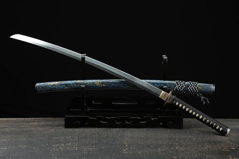 Katana Azure Dragon Blue Flame Damascus Steel Clay Tempered 藍龍 For Sale | KatanaSwordArt Japanese Katana