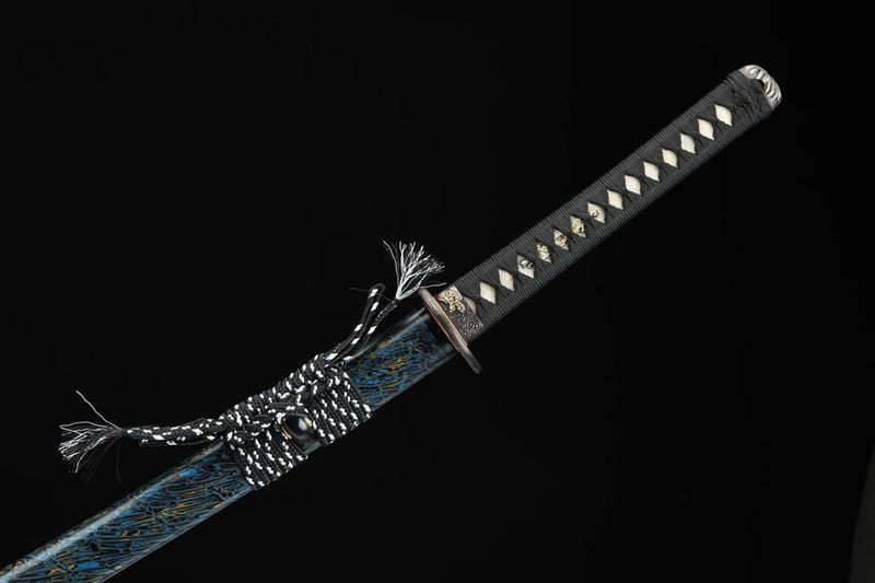 Katana Azure Dragon Blue Flame Damascus Folded Blade 藍龍 For Sale | KatanaSwordArt Japanese Katana