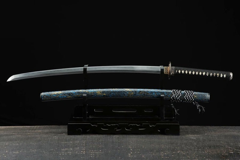 Katana Azure Dragon Blue Flame Damascus Folded Blade 藍龍 For Sale | KatanaSwordArt Japanese Katana
