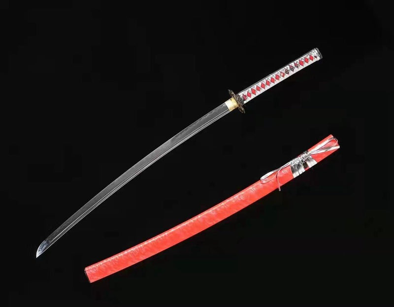 Katana DingGuang T10 Clay Tempered Steel Red Saya 定光 For Sale | KatanaSwordArt Japanese Katana