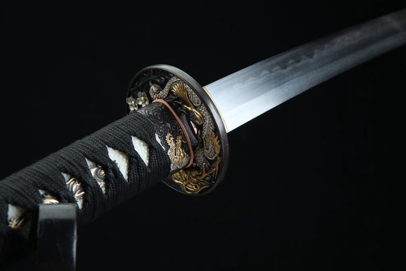 Katana Dragon Tiger Damascus Folded Clay Tempered Brass Saya 龍虎 For Sale | KatanaSwordArt Japanese Katana