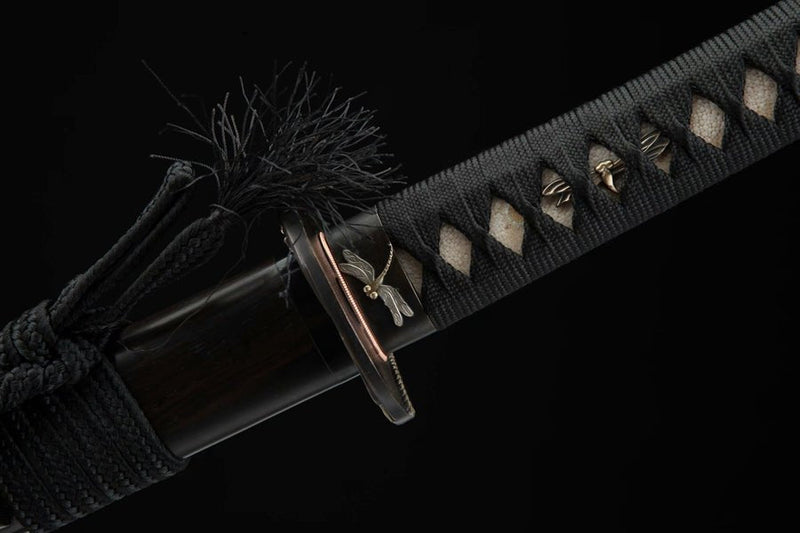 Katana Dragonfly Damascus Folded Clay Tempered 蜻蜓 For Sale | KatanaSwordArt Japanese Katana