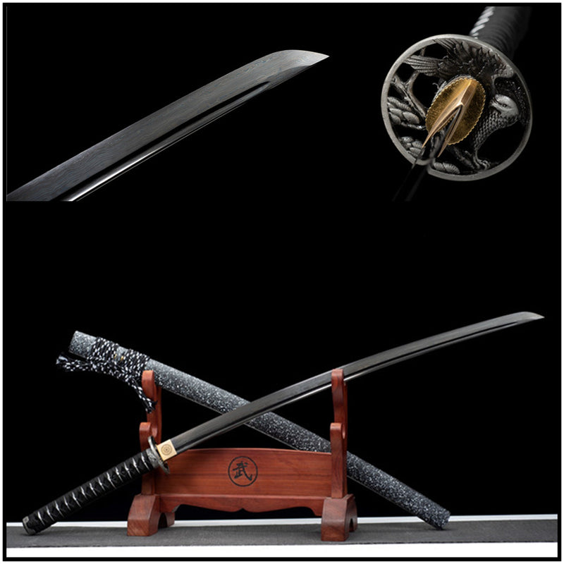Katana Eagle Eye Damascus Folded Steel Black Blade 鷹眼 For Sale | KatanaSwordArt Japanese Katana