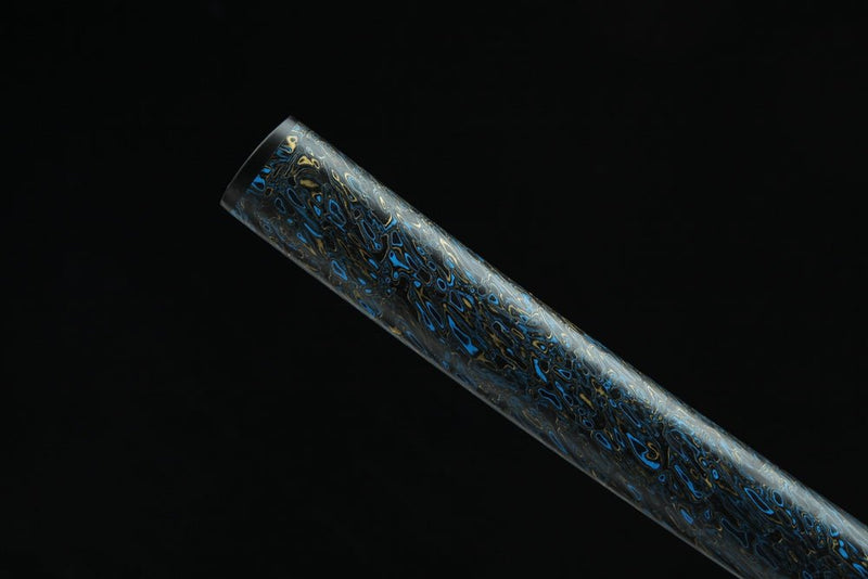 Katana Fish Splash Blue Flame Damascus Steel Clay Tempered 藍龍門 For Sale | KatanaSwordArt Japanese Katana