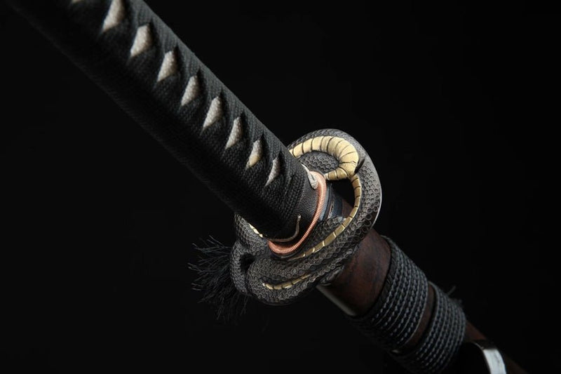 Katana Golden Snake Damascus Folded Clay Tempered Ebony Saya 金蛇 For Sale | KatanaSwordArt Japanese Katana