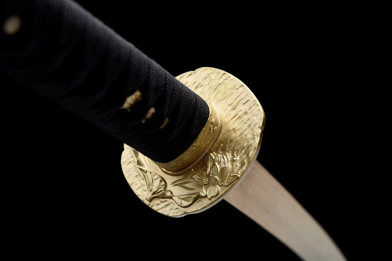 Katana Junzi Damascus Folded Golden Tsuba 君子 For Sale | KatanaSwordArt Japanese Katana