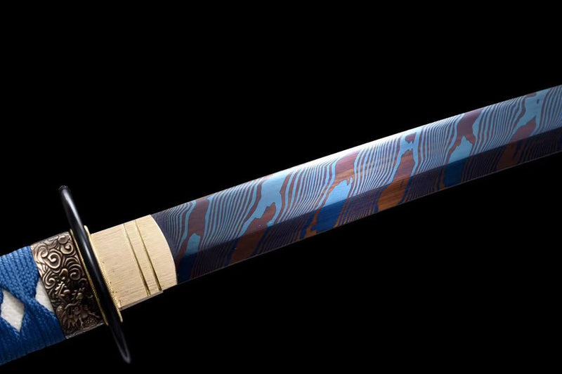 Katana Maple Leaf Damascus Folded Blue Blade 楓葉 For Sale | KatanaSwordArt Japanese Katana