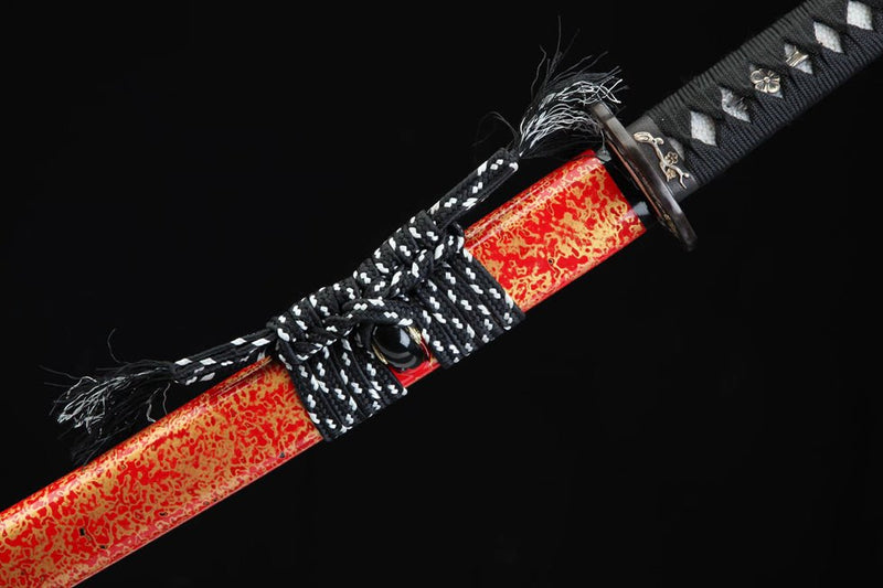 Katana Plum Blossom Flame Grain Damascus Folded Blade 紅梅 For Sale | KatanaSwordArt Japanese Katana