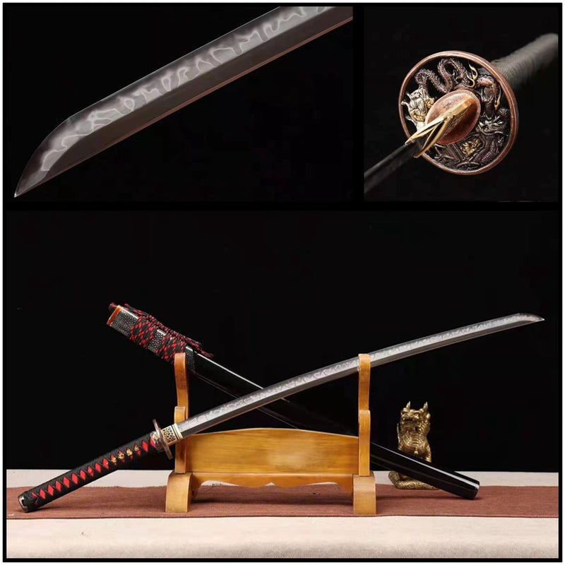 Katana Spear Dragon T10 Clay Tempered Black Saya 長槍 For Sale | KatanaSwordArt Japanese Katana