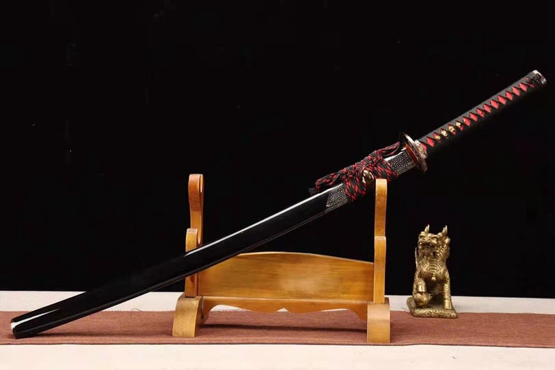 Katana Spear Dragon T10 Clay Tempered Black Saya 長槍 For Sale | KatanaSwordArt Japanese Katana
