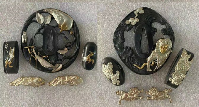 Katana Sword Hand Guard Gold or Silver Gilding Black Brass Tsuba For Sale | KatanaSwordArt Japanese Katana