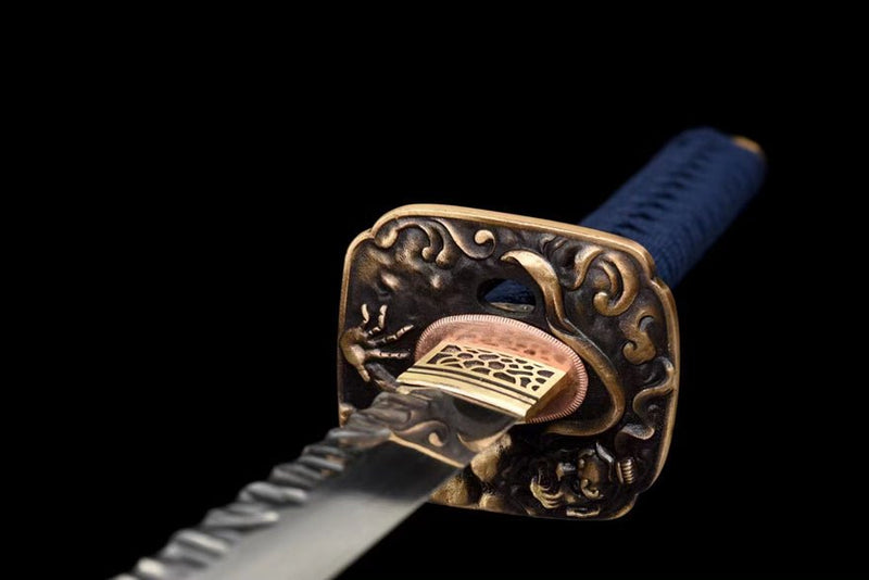 Katana Tianhuang Damascus Folded Steel Hammer Pattern Orrange Saya 天荒 For Sale | KatanaSwordArt Japanese Katana