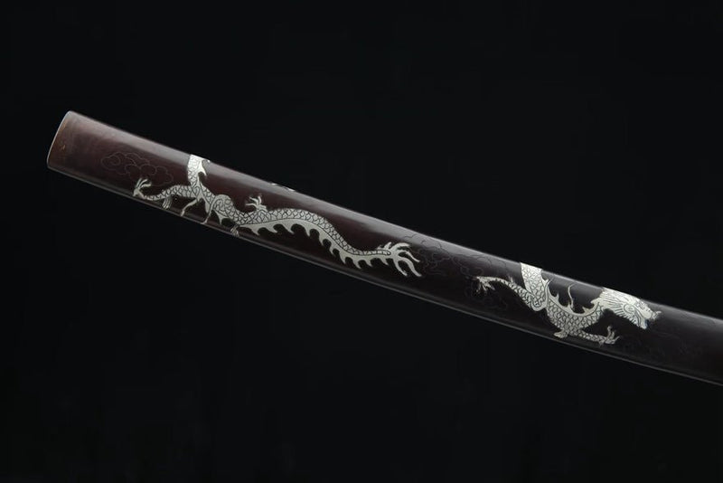 Katana White Dragon Damascus Folded Clay Tempered Brass Saya 白龍 For Sale | KatanaSwordArt Japanese Katana