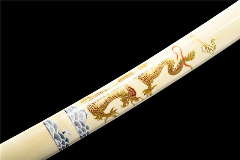 Katana Winged Dragon T10 Clay Tempered Yellow Saya 應龍 For Sale | KatanaSwordArt Japanese Katana