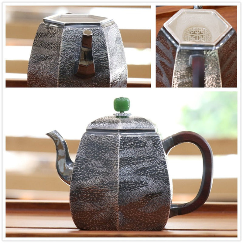 Pure Silver Teapot Hexagonal Retro Style Spring Water For Sale | KatanaSwordArt Japanese Katana