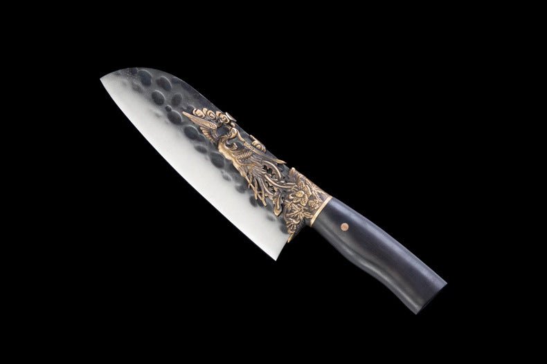 Santoku Knife Carved Phoenix 195mm For Sale | KatanaSwordArt Japanese Katana