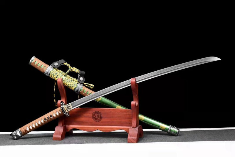 Tachi Sword Liushengye T10 Clay Tempered Green Saya 柳生 For Sale | KatanaSwordArt Japanese Katana