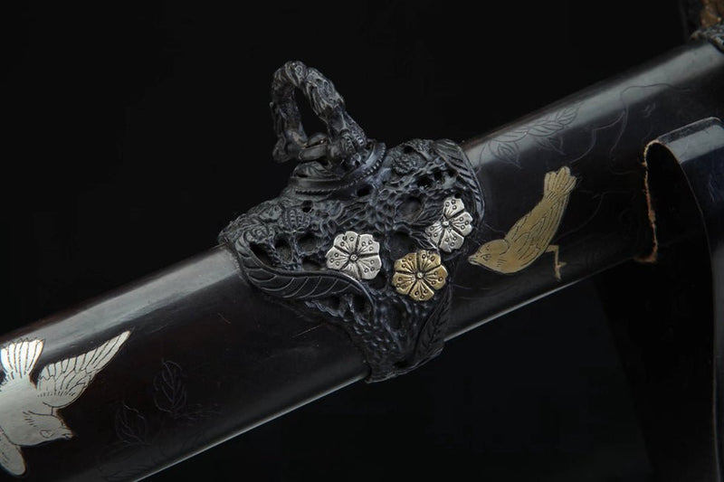 Tachi Sword Magpie Damascus Folded Clay Tempered Copper Saya 喜鵲 For Sale | KatanaSwordArt Japanese Katana