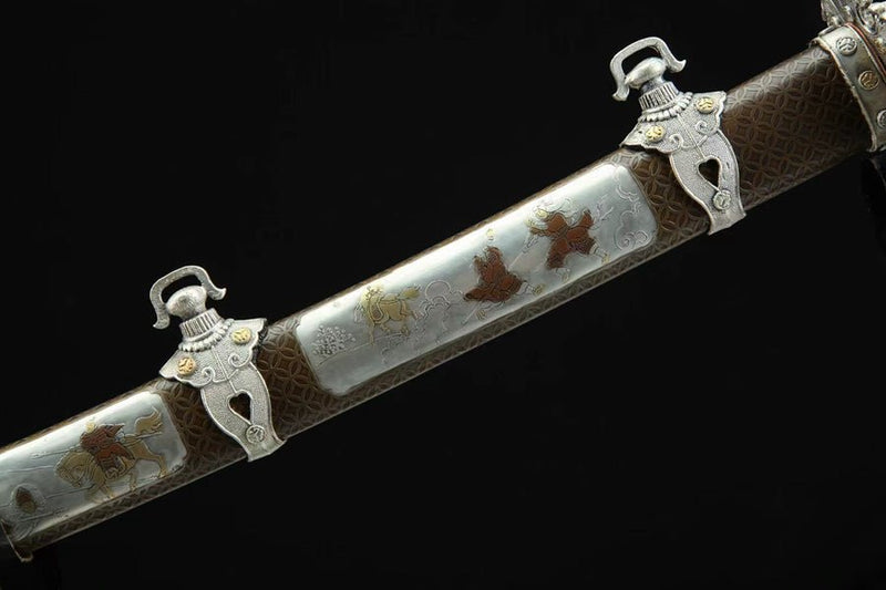 Tachi Sword Qishi Damascus Folded Clay Tempered Copper Saya 騎士 For Sale | KatanaSwordArt Japanese Katana