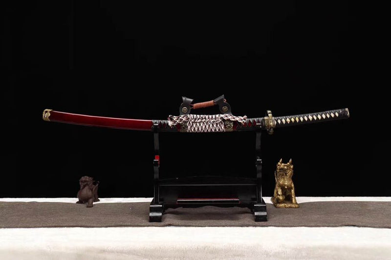 Tachi Sword Red Hongshi Clay Tempered Red Saya 紅獅 For Sale | KatanaSwordArt Japanese Katana