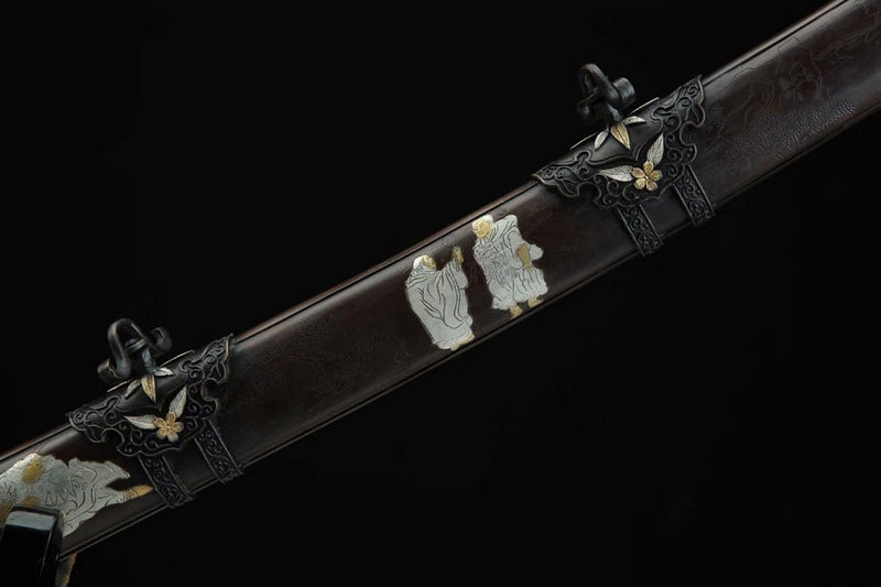 Tachi Sword Shiliying Damascus Folded Clay Tempered Copper Saya 十里櫻 For Sale | KatanaSwordArt Japanese Katana