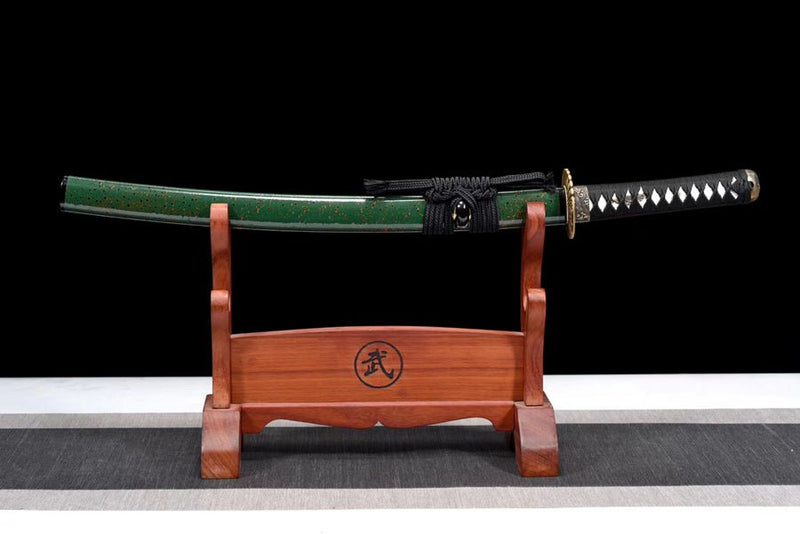 Wakizashi Sword Qinglin Clay Tempered Green Saya 青鱗 For Sale | KatanaSwordArt Japanese Katana