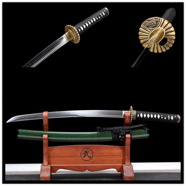 Wakizashi Sword Qinglin Clay Tempered Green Saya 青鱗 For Sale | KatanaSwordArt Japanese Katana