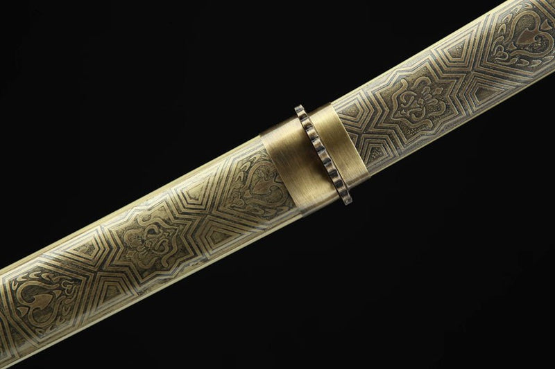 Wakizashi Sword Xintao Damascus Folded Brass Saya 心桃 For Sale | KatanaSwordArt Japanese Katana